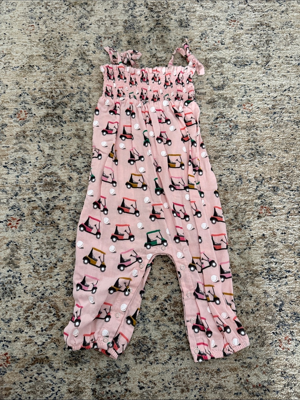 Spearmint Love Smocked Pink Golf Cart Romper with Adjustable Straps- Size 24mos.